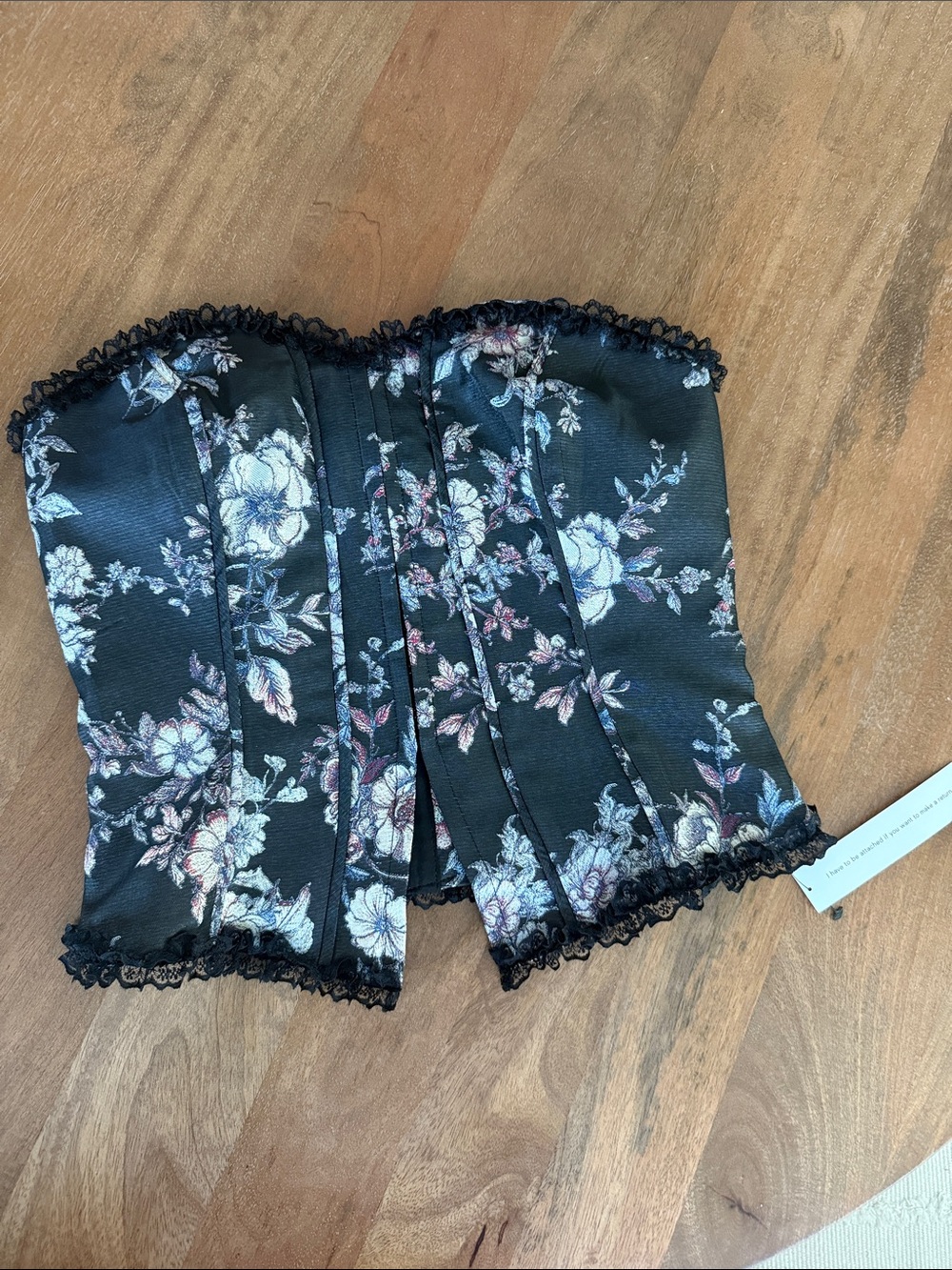Reformation Floral Lace-Trim Corset top — Black